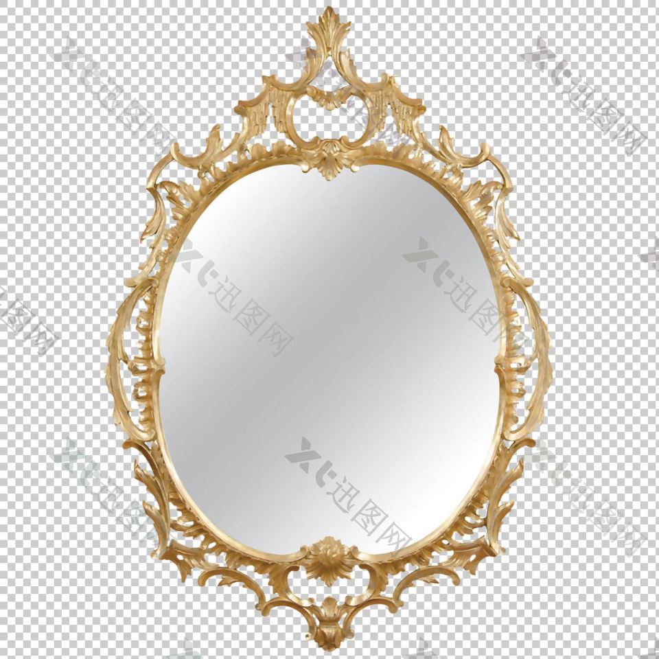 漂亮金色花边镜子免抠png透明图层素材