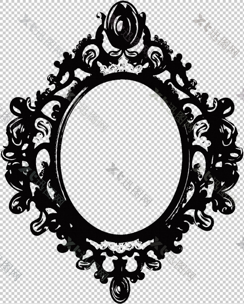 黑色欧式花纹镜子免抠png透明图层素材