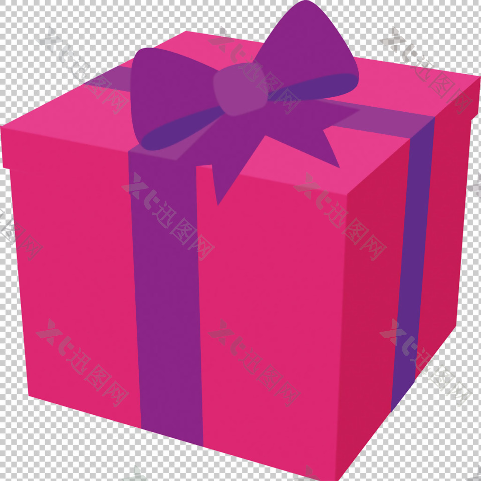 紫色带子红色礼品盒免抠png透明图层素材