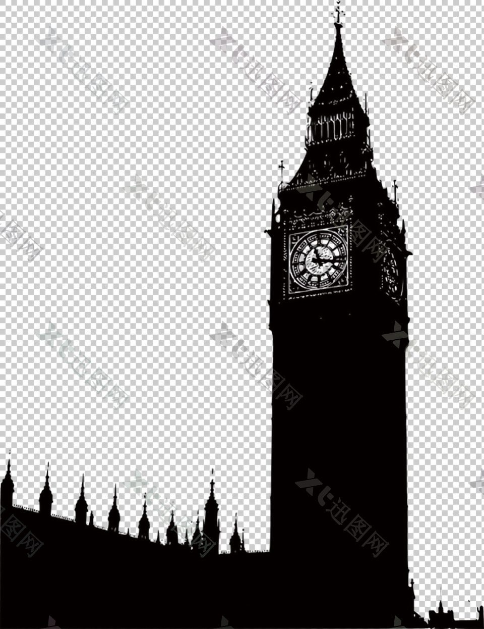 伦敦大本钟剪影免抠png透明图层素材