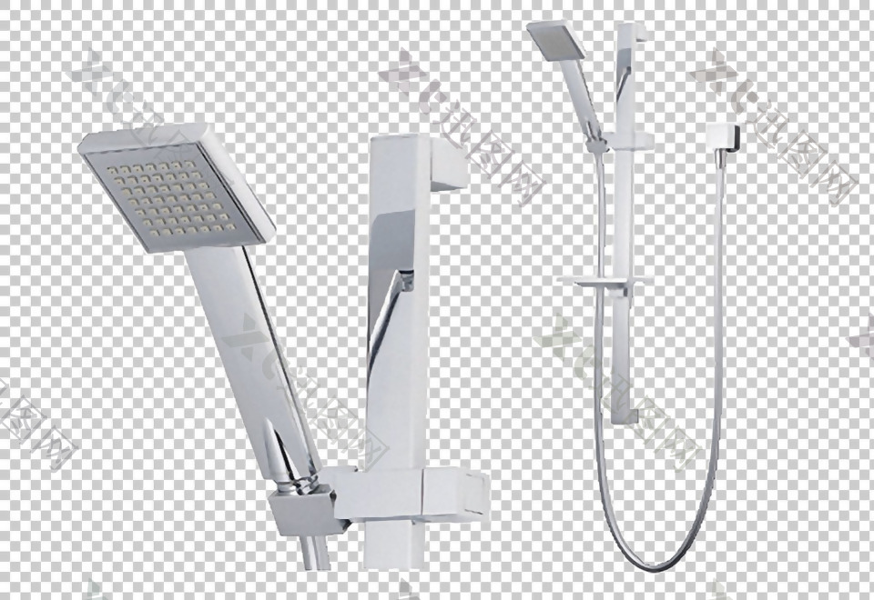 两种不锈钢淋浴器免抠png透明图层素材