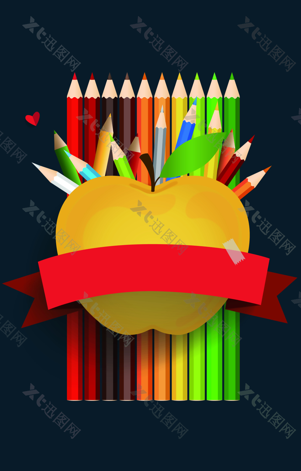 炫彩画笔和苹果背景素材