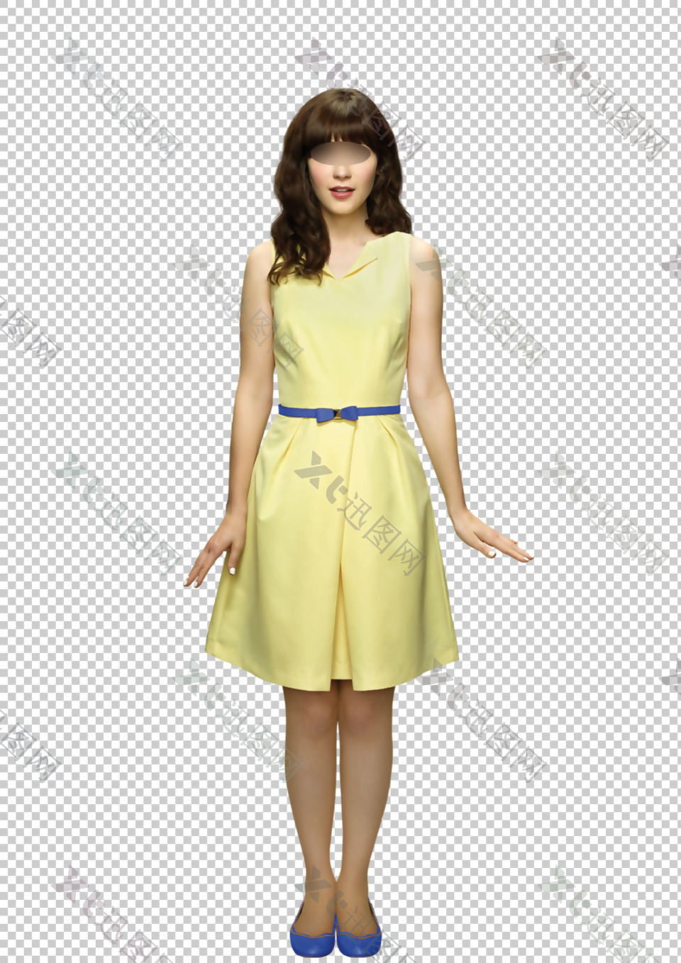 黄色长裙美女模特免抠png透明图层素材