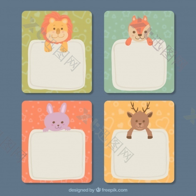 一套可爱的扁平动物卡片