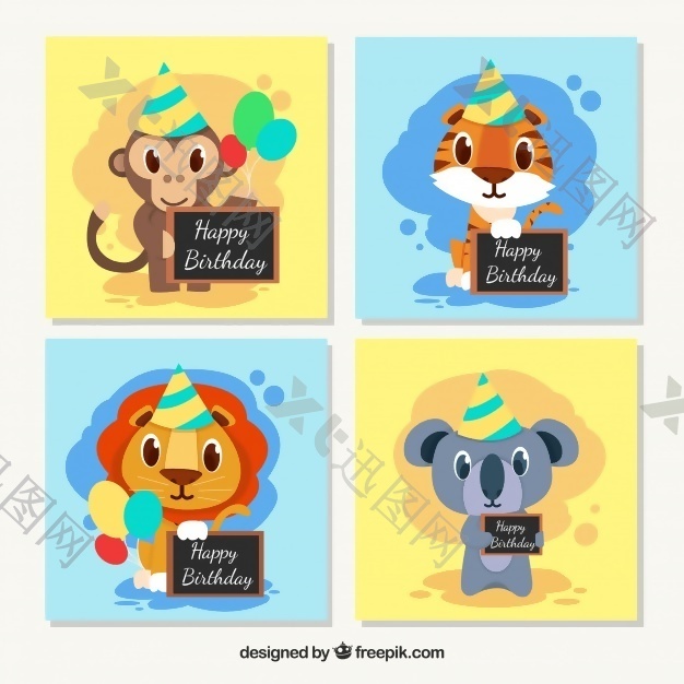 动物庆祝生日卡片