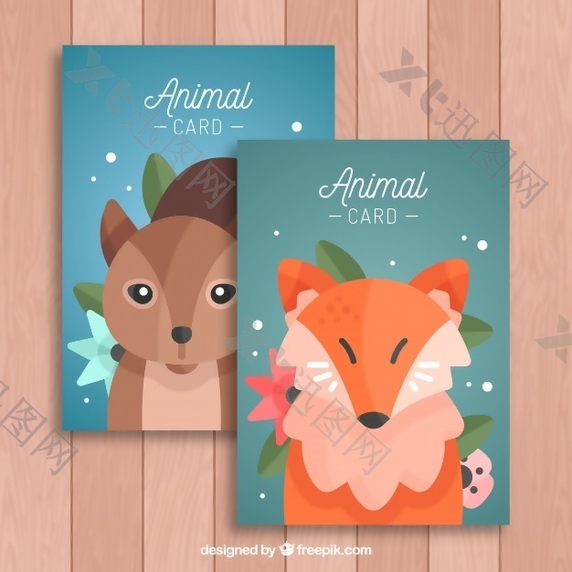 狐狸和松鼠动物卡片