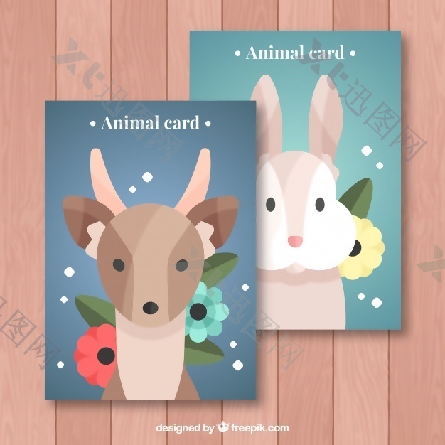 鹿和兔子的动物卡片