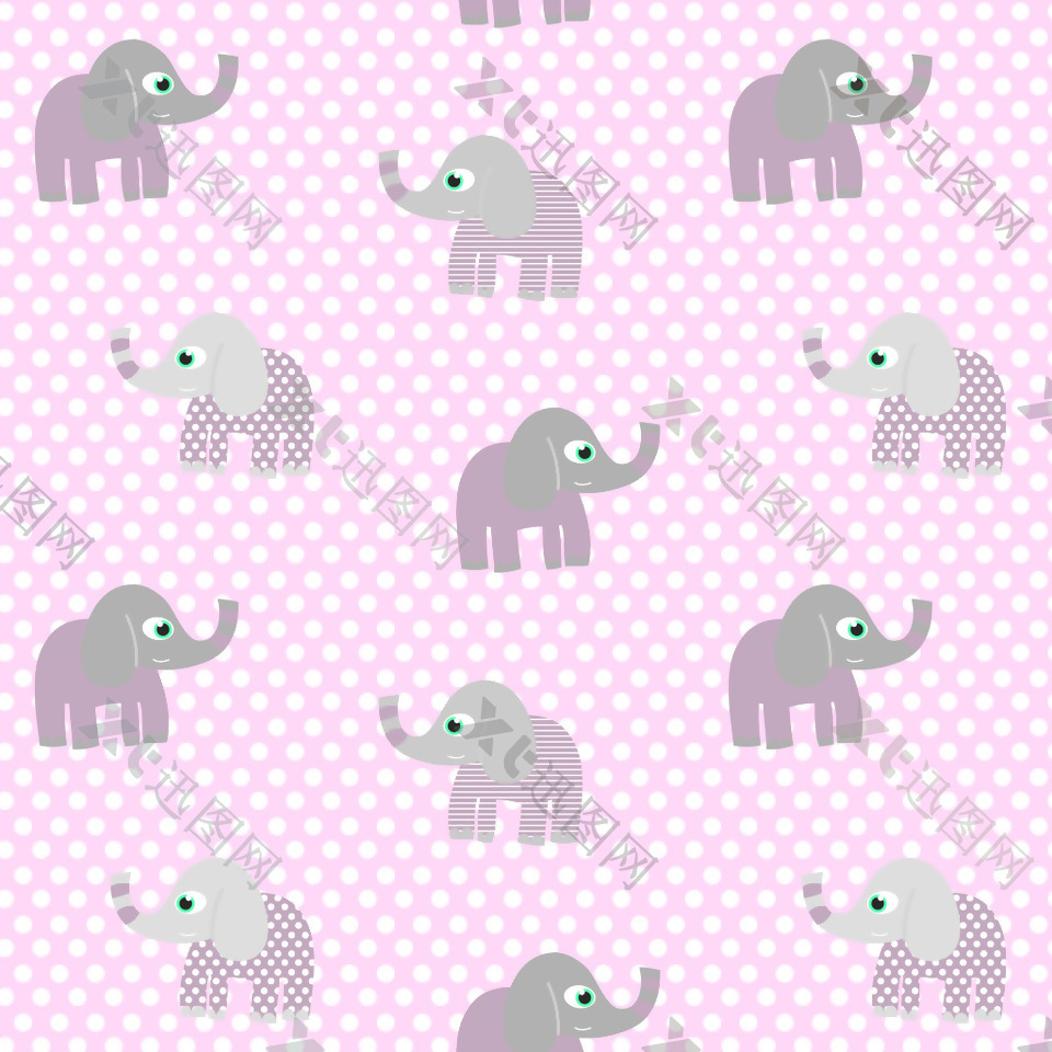 粉色波点大象填充背景