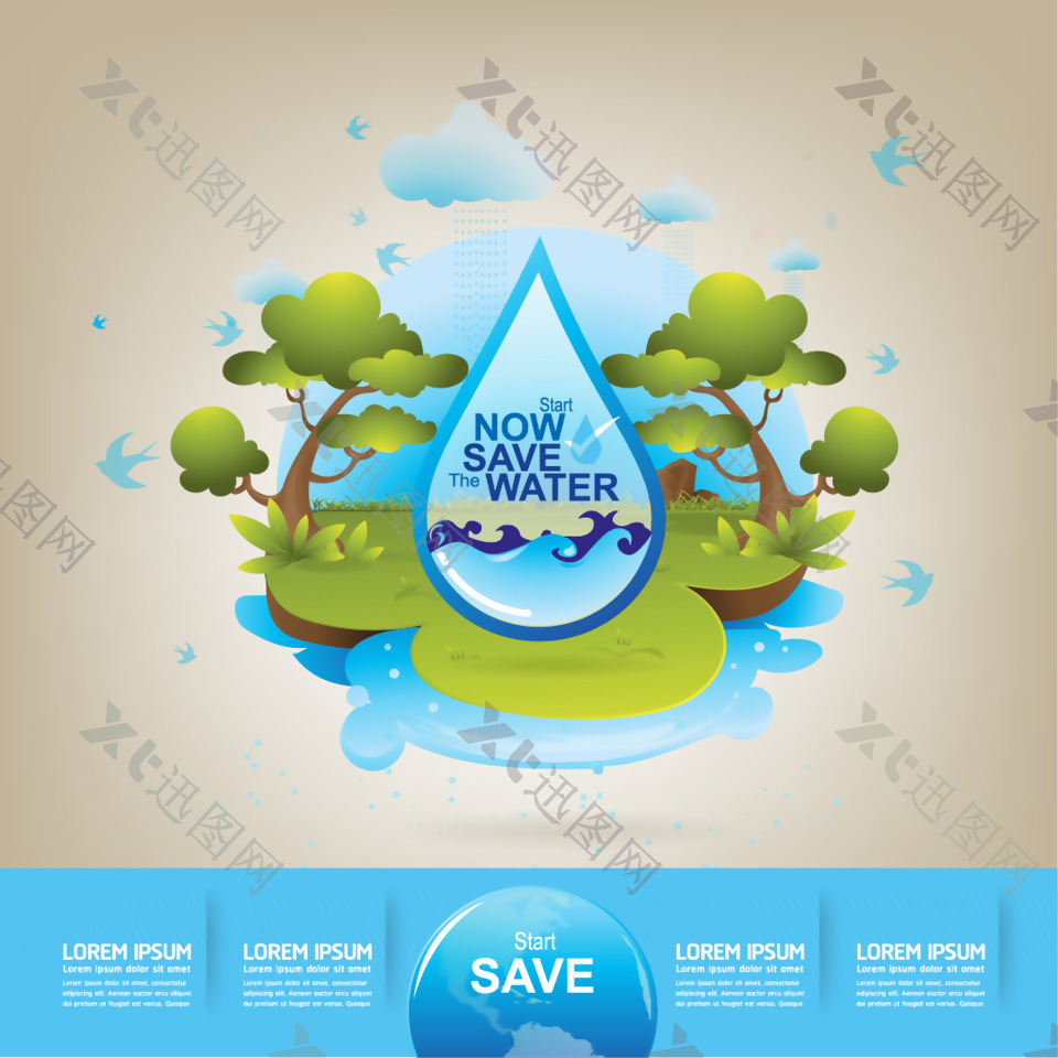 时尚环保爱护水资源插画