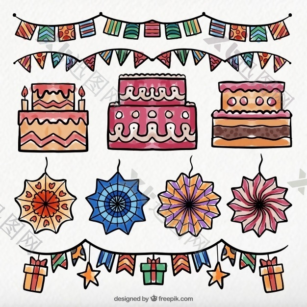 生日蛋糕包和水彩画装饰