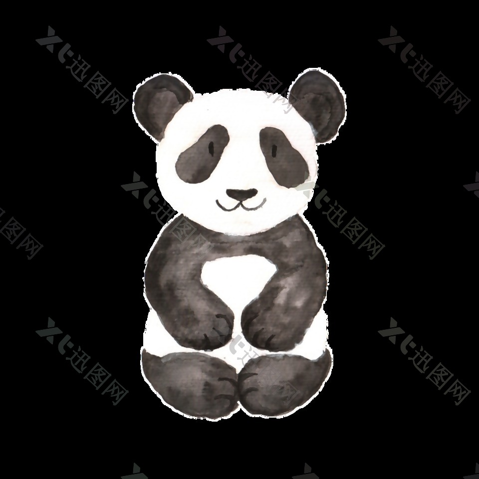 黑白手绘熊猫卡通透明免扣素材