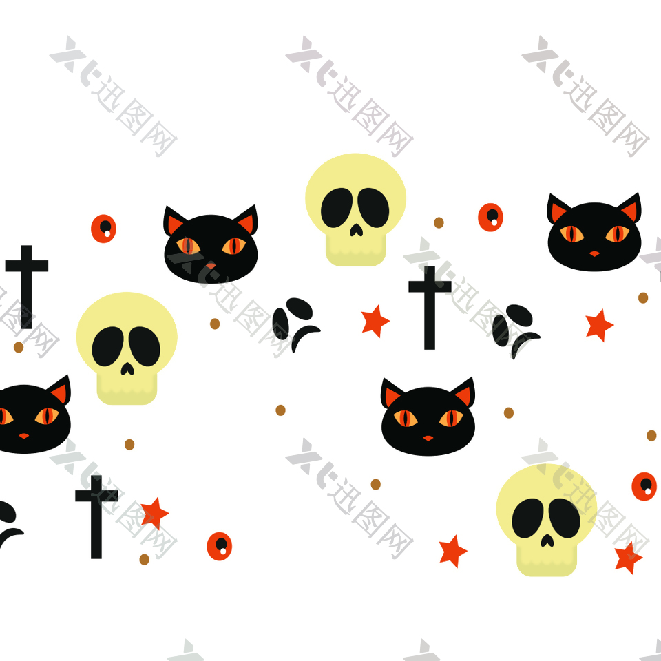 黑猫骷髅万圣节花纹
