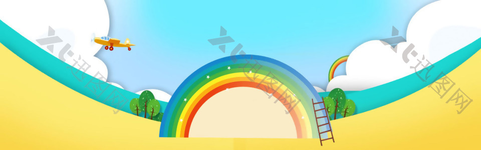卡通彩虹飞机背景