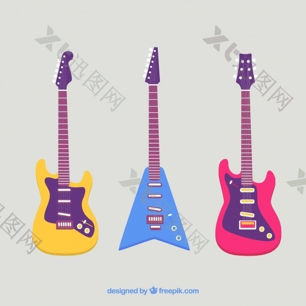 彩色平板设计的电吉他组