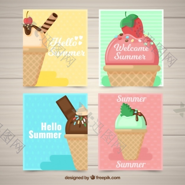 美味冰淇淋的夏日卡片