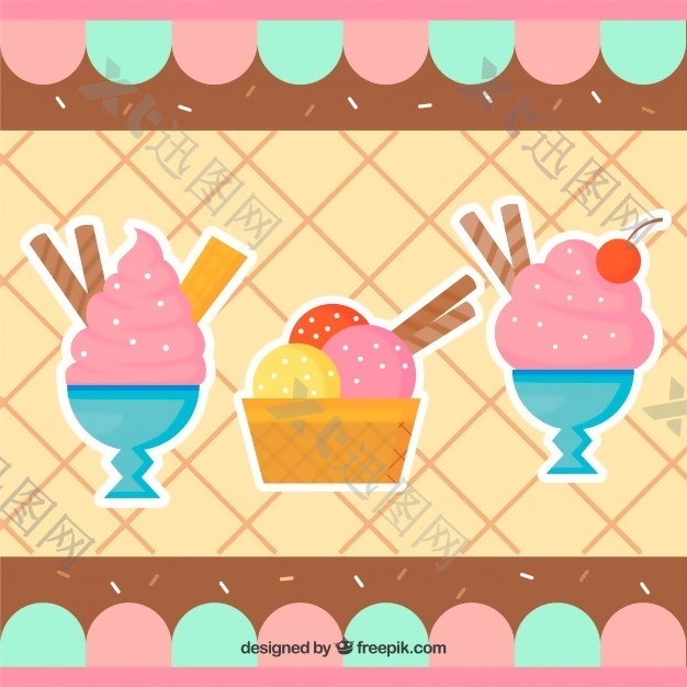 在平面设计背景和甜点冰淇淋
