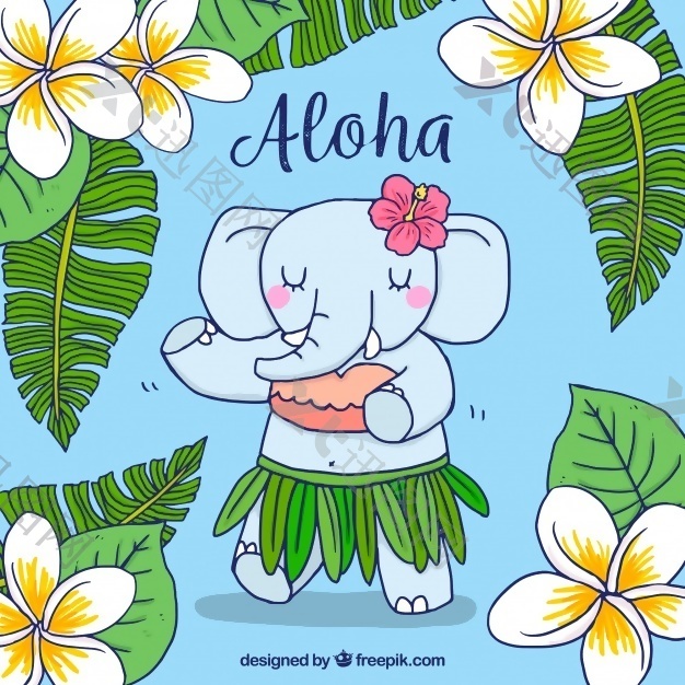 手绘夏威夷大象背景