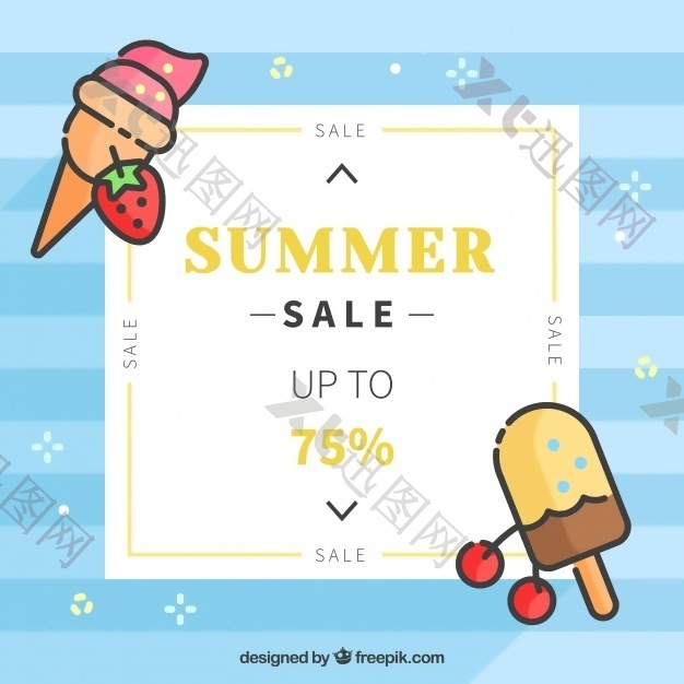 蓝色条纹的夏季销售冰淇淋的背景