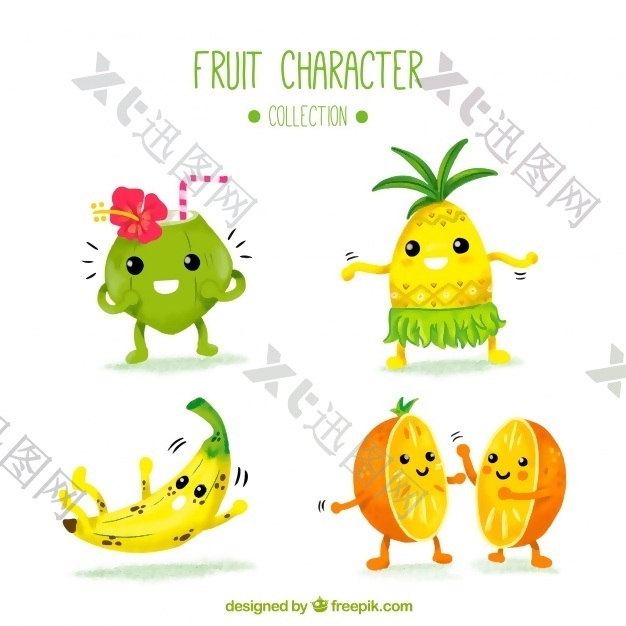 水彩风格中的各种水果特征