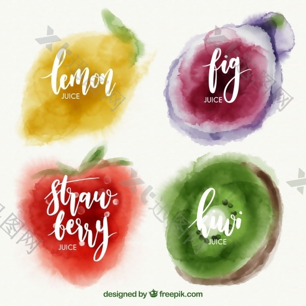 四种水果的水彩选择