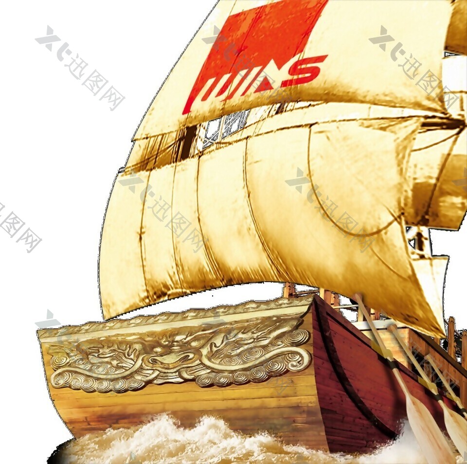 中国风创意古船图案元素