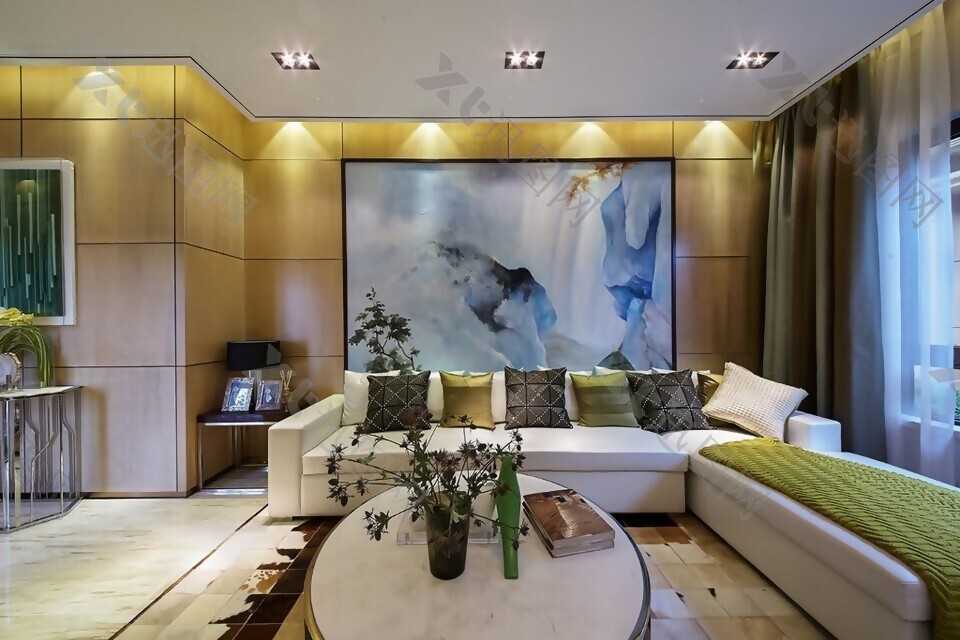 现代简约客厅纯色沙发室内装修效果图