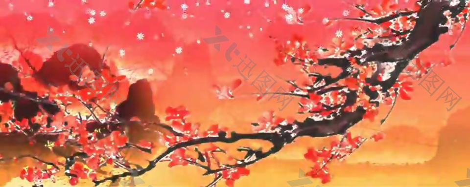 喜庆中国红梅花大气背视频素材