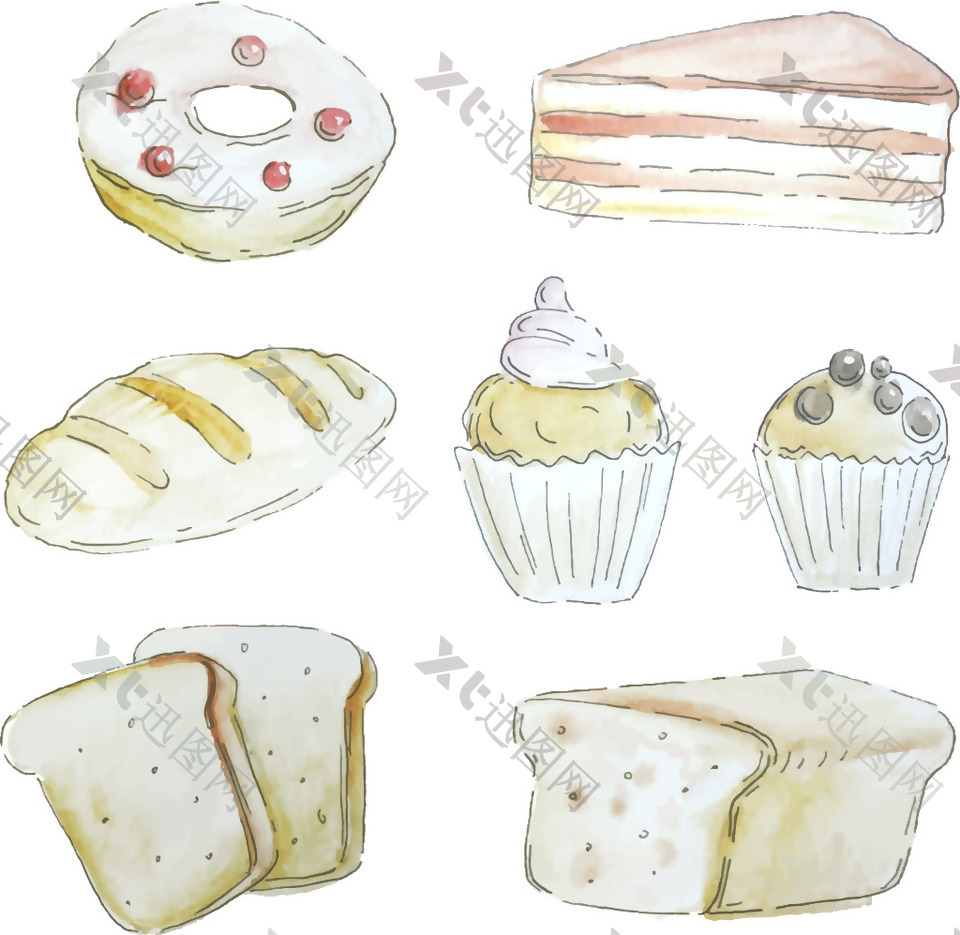 手绘各种蛋糕甜品图标