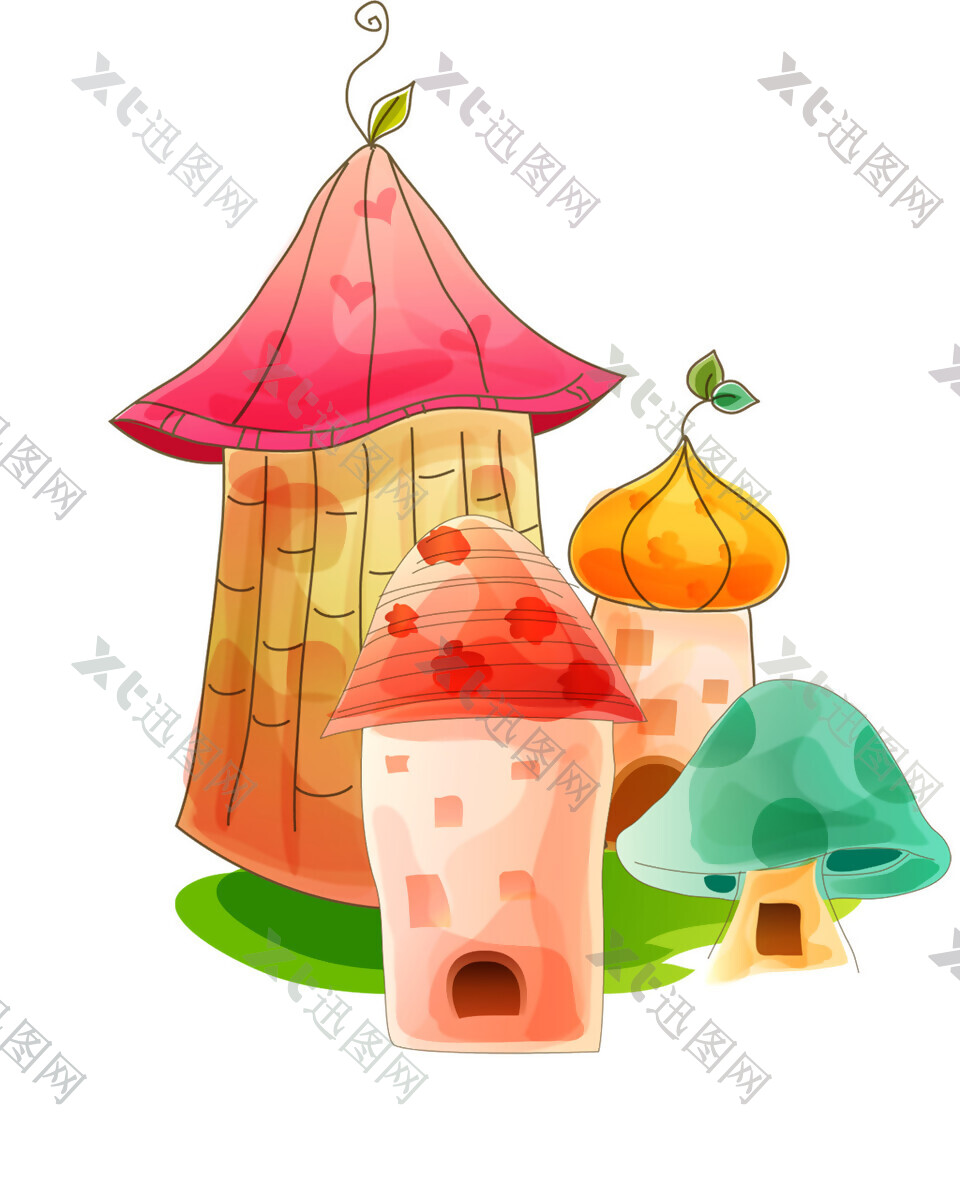 卡通蘑菇城堡图案素材
