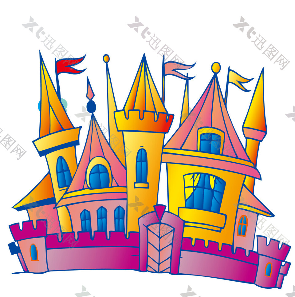 卡通彩色城堡图案素材