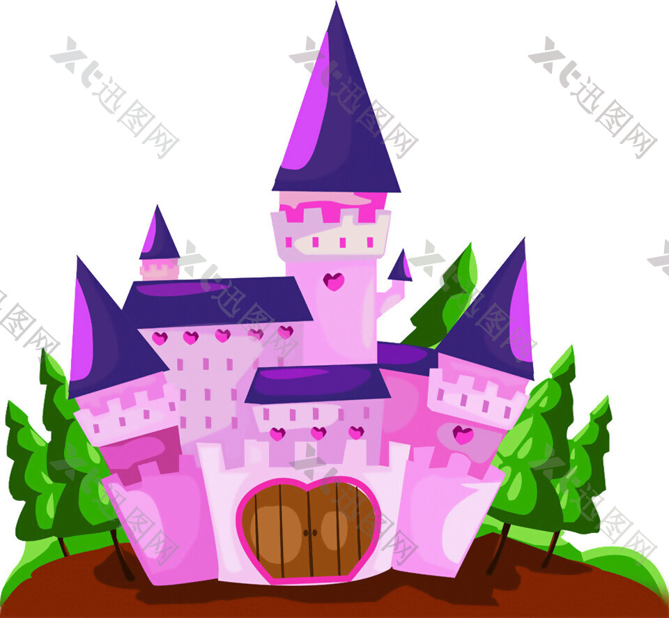 粉色可爱卡通城堡图案