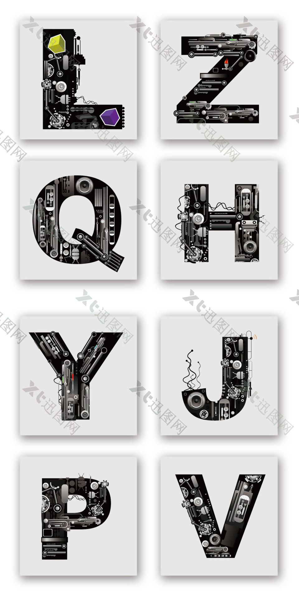 炫酷字母科技装饰图案素材