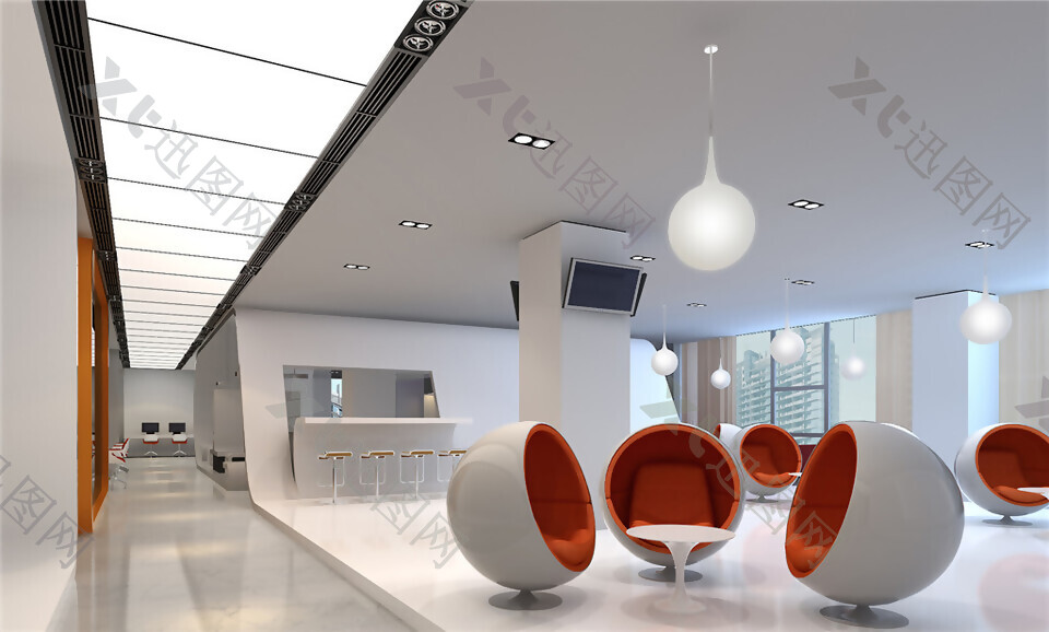 现代时尚球形椅子办公室工装装修效果图