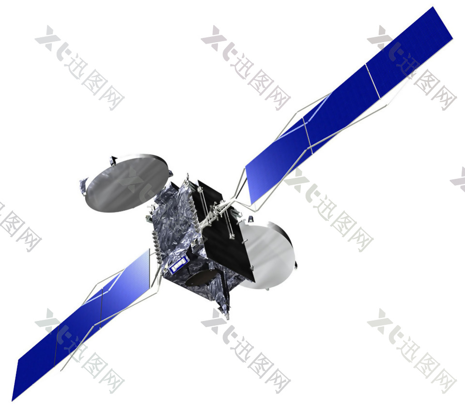 展开的蓝色电池板人造卫星免抠png素材