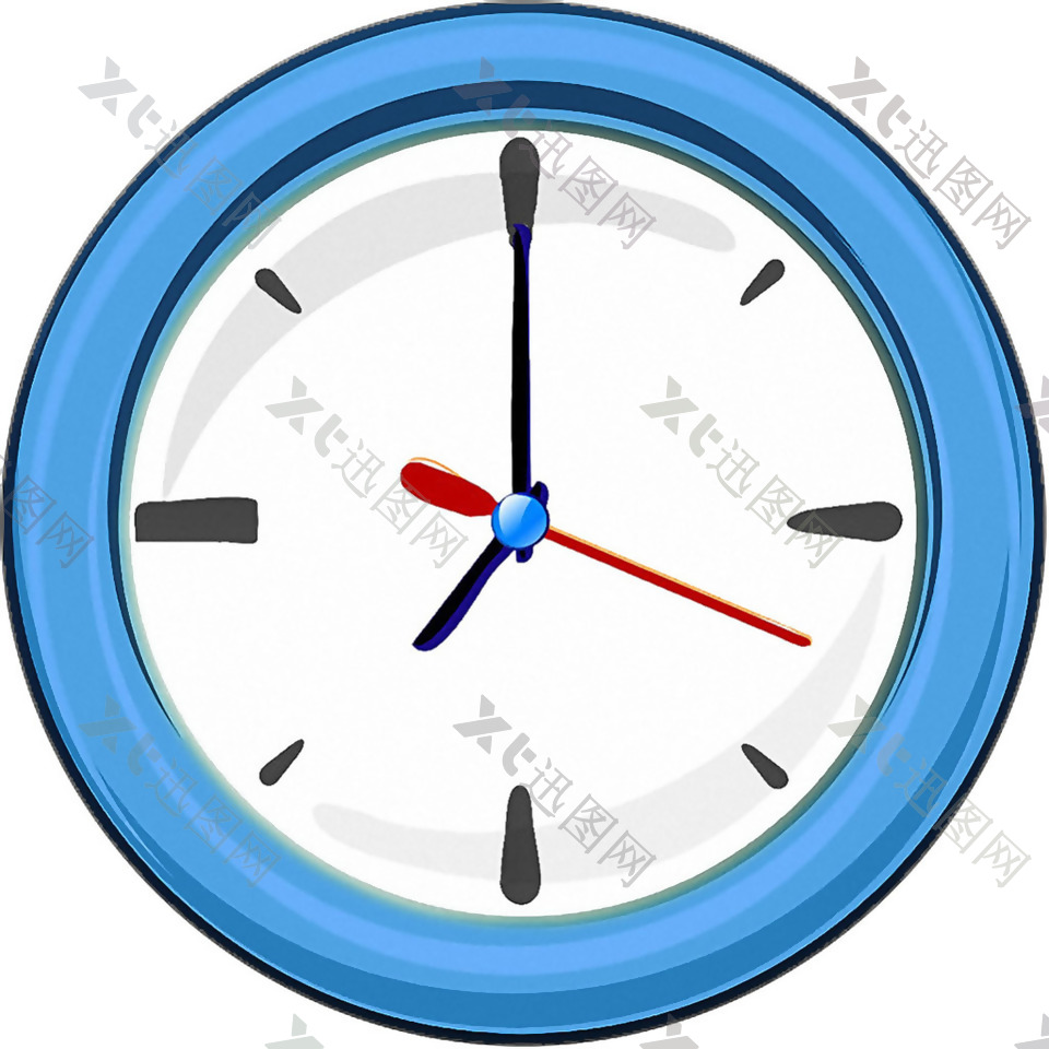 蓝色圆形边框时钟免抠png透明素材