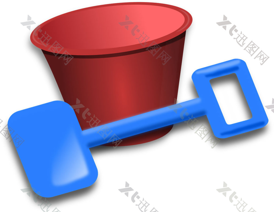 红色塑料桶和铲子免抠png透明素材