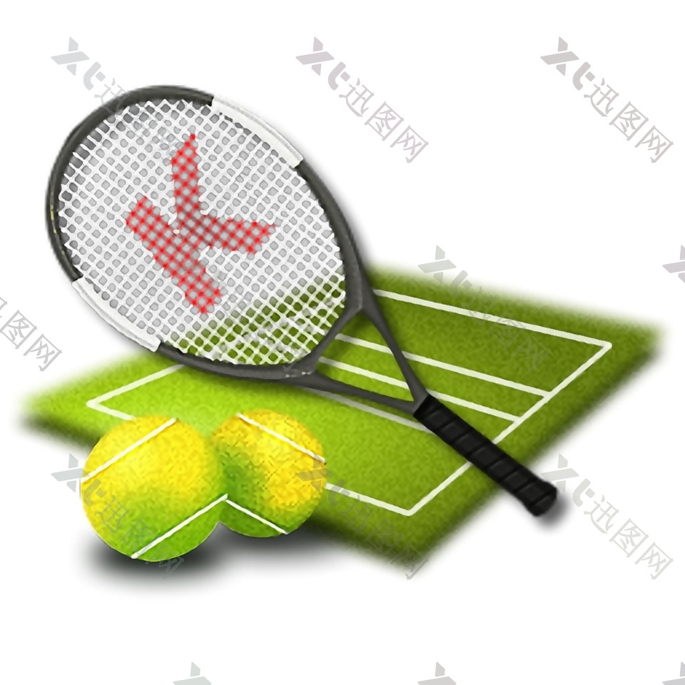 网球场球拍和球免抠png透明素材