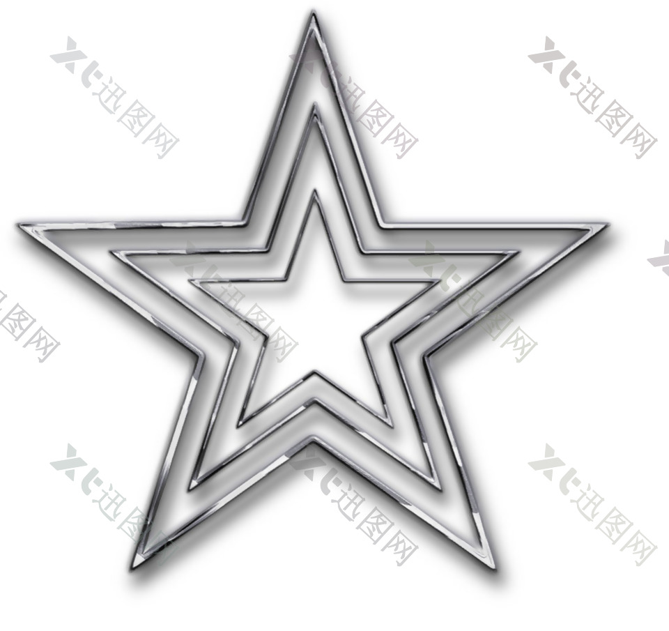 三层银质五角星免抠png透明素材