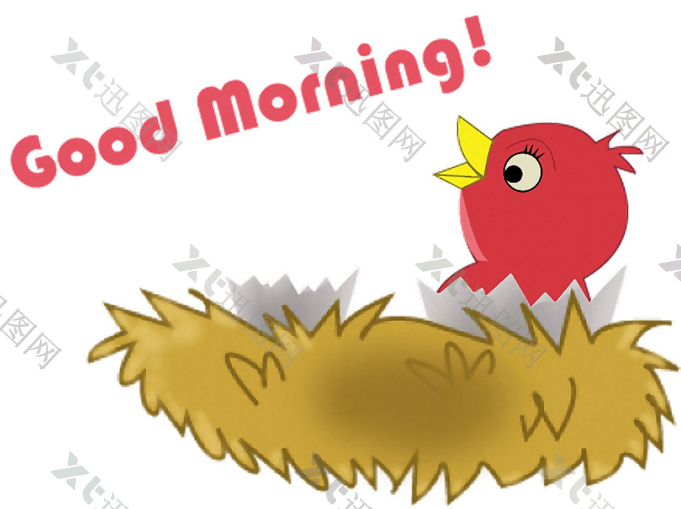 红色小鸟早上好免抠png透明图层素材
