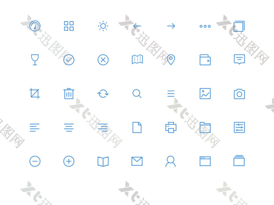 蓝色网页UI线性icon图标素材