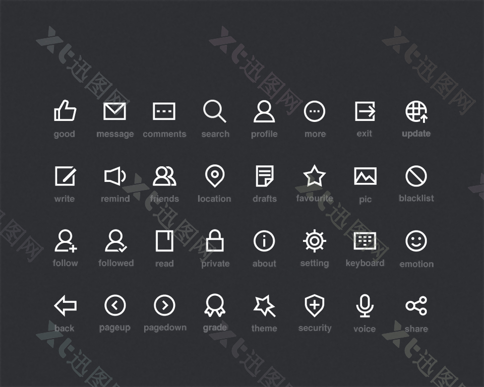 网页UI白色线性迷你icon小图标素材