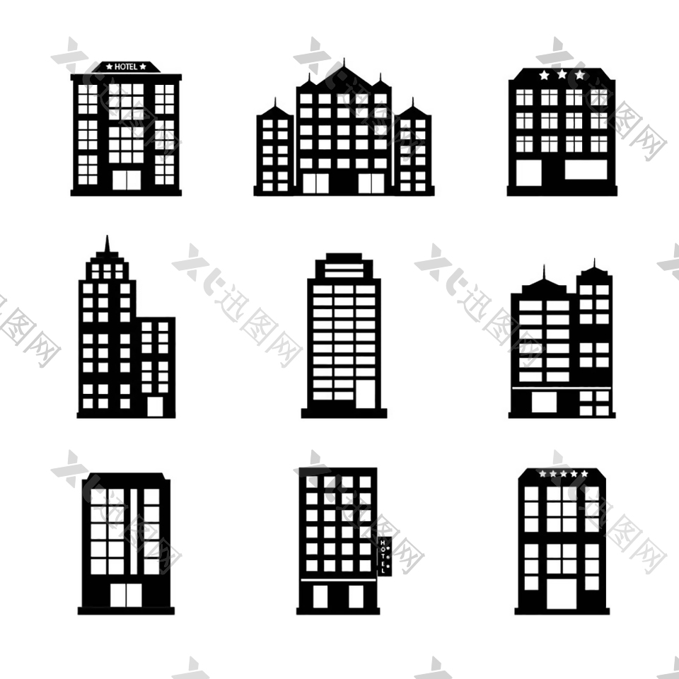 黑色网页UI公司高楼大厦建筑icon图标