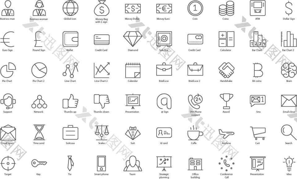 网页UI灰色线条商务生活icon图标