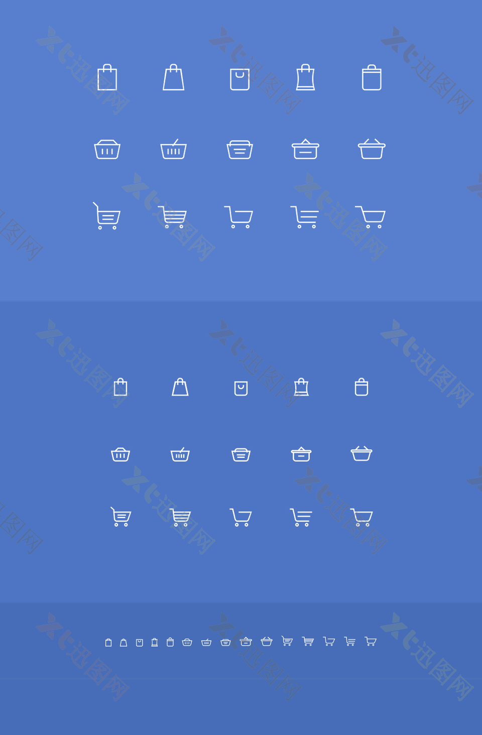 蓝色背景白色线性购物车icon图标设计