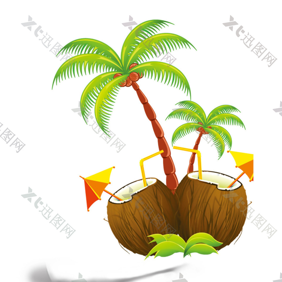 卡通椰子椰树png元素素材