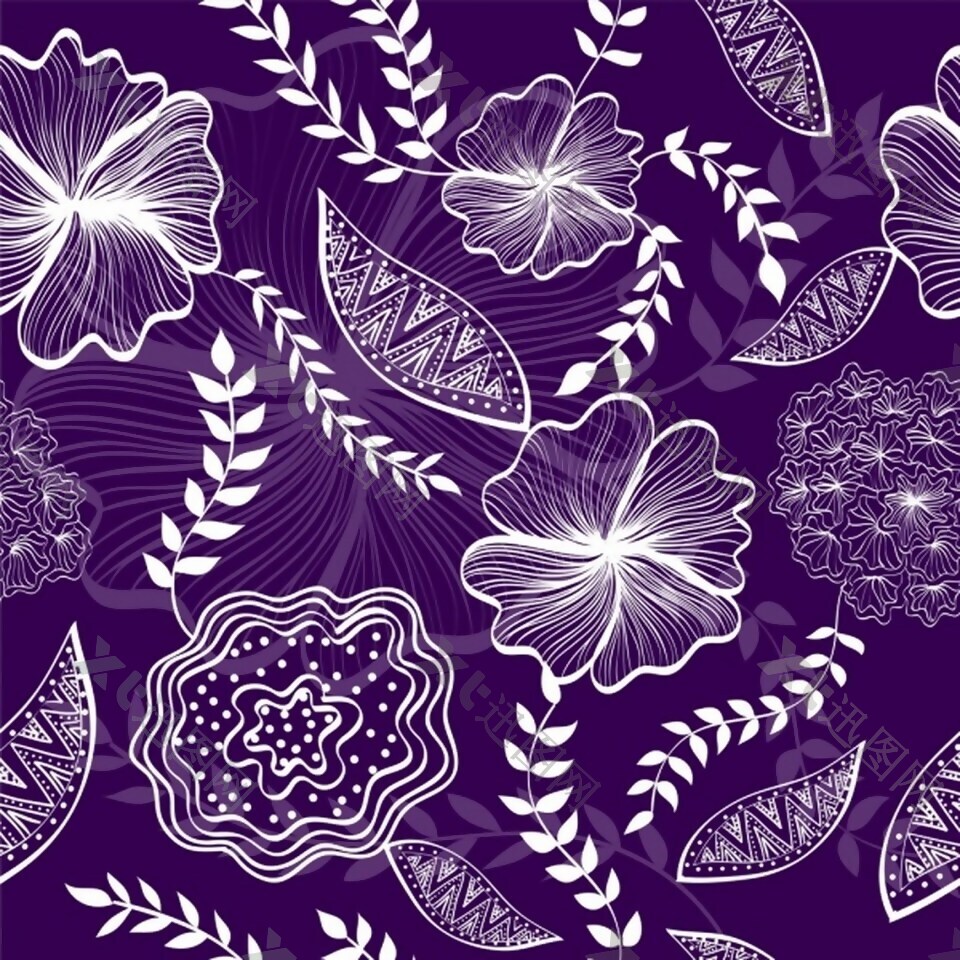 紫色花朵图纸矢量素材