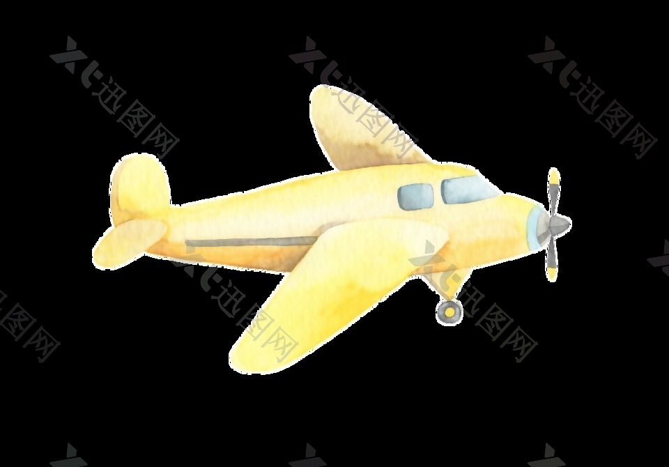 黄色飞机透明装饰素材