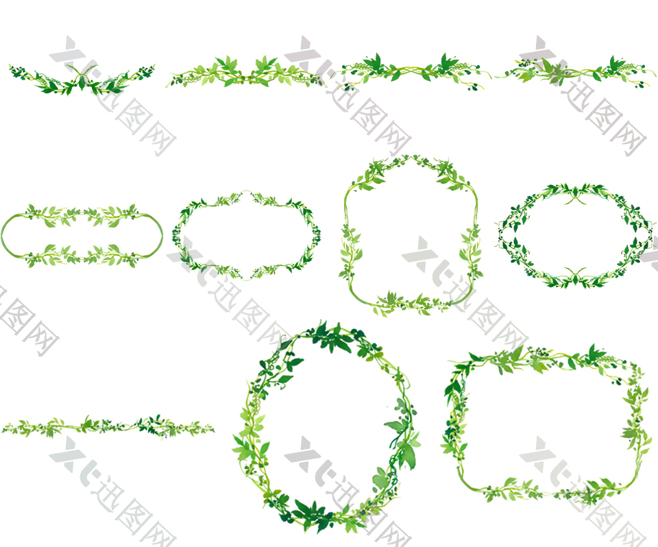 绿色清新植物边框插画
