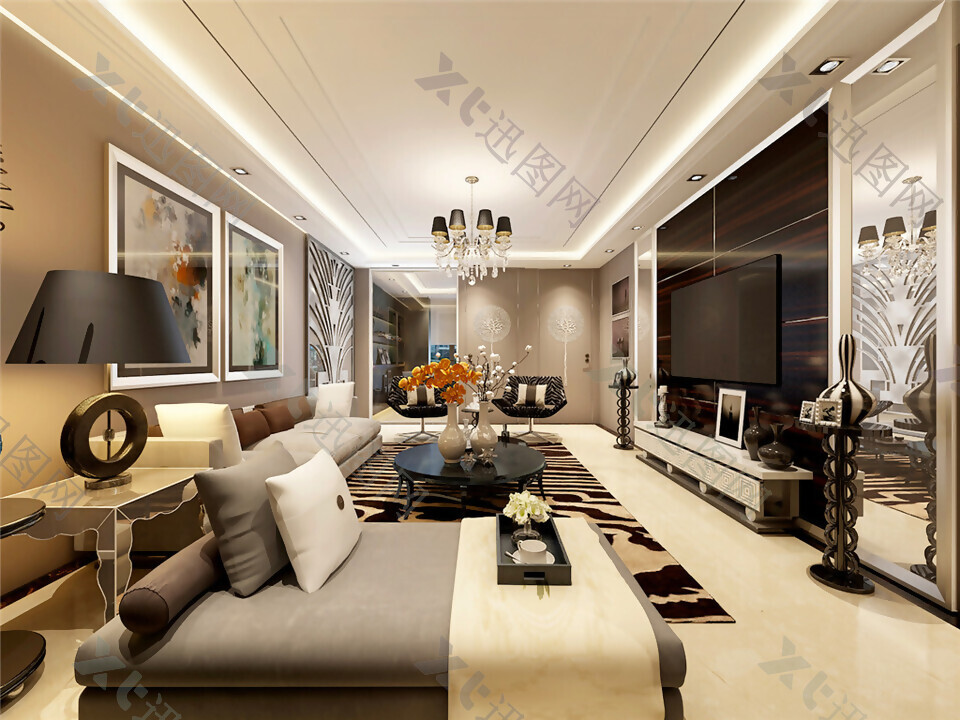 新中式简约风格客厅沙发效果图