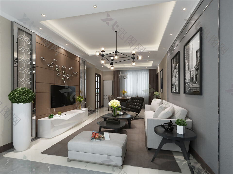 新中式简约质朴客厅沙发效果图